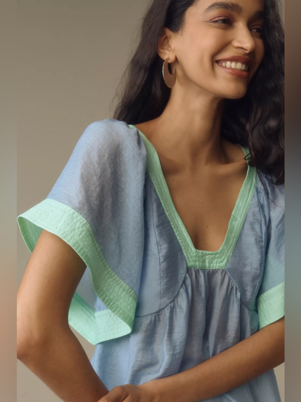 ANTHROPOLOGIE COLORBLOCK BABYDOLL TOP SZ L - Picture 4 of 6